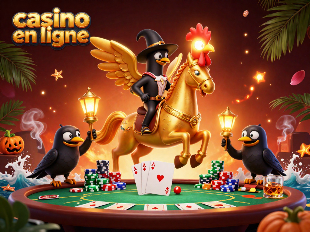 Gagnez au casino en ligne avec une illustration unique de personnages fantastiques dans un cadre vibrant.