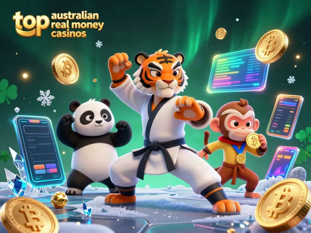 Engage with top Australian real money casinos featuring kung fu characters and cryptocurrency elements.