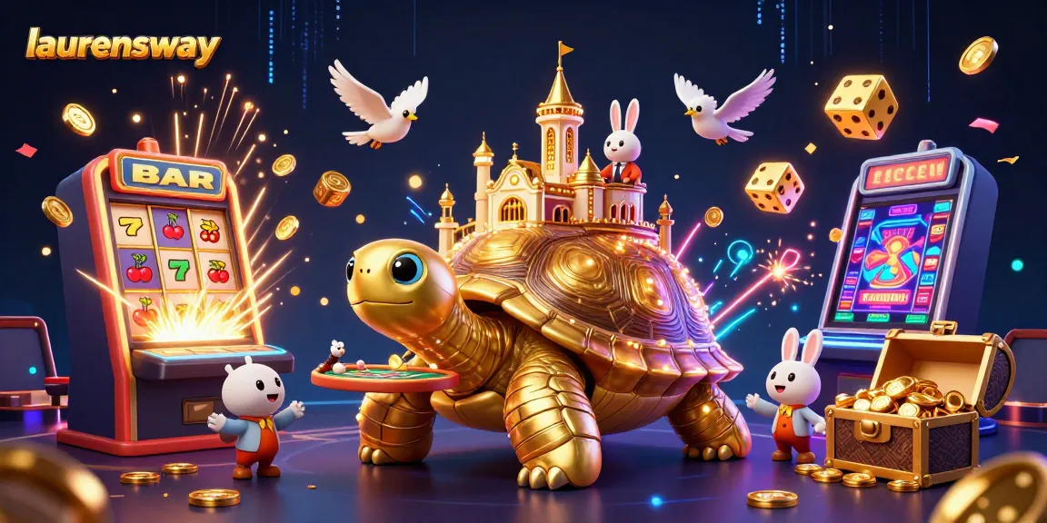 Experience thrilling games at Laurensway's colorful virtual casino with exciting characters and jackpot symbols.