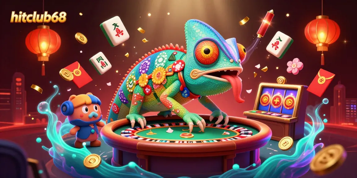 Engage in thrilling gameplay at hitclub68 with vibrant casino visuals featuring a chameleon owner.