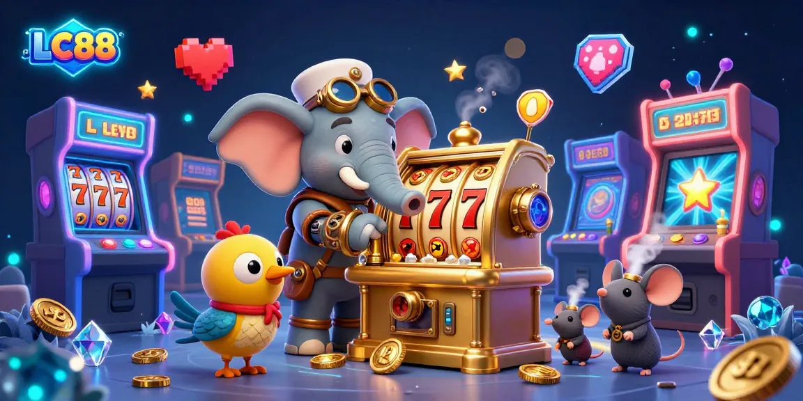 Spin to win with LC88 in vibrant, ultra-detailed casino illustration showcasing steampunk themes.