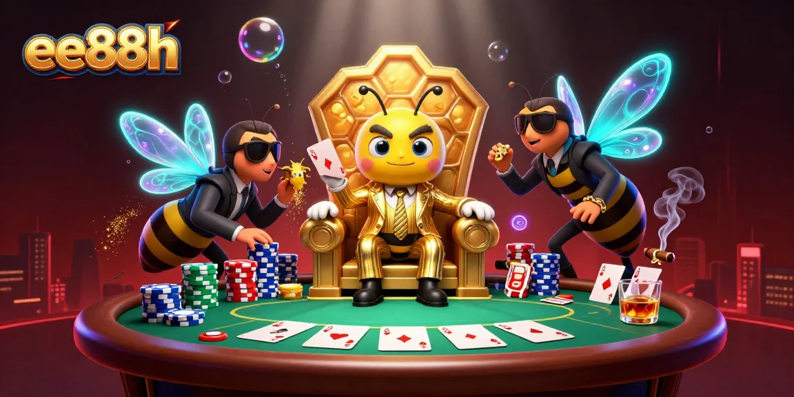 ee88h encourages strategic poker play in a vibrant 3D casino scene full of action.