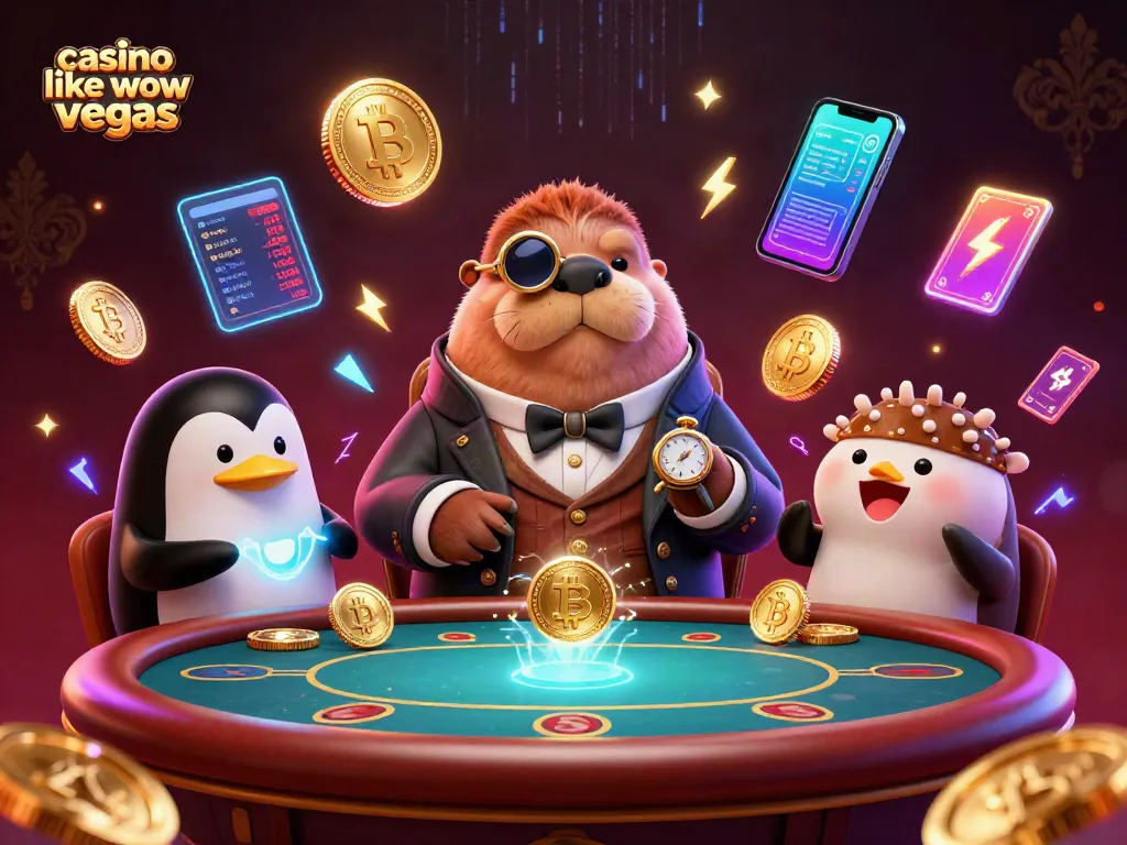 Play exciting games at a casino like wow vegas with fun characters in a vibrant scene.