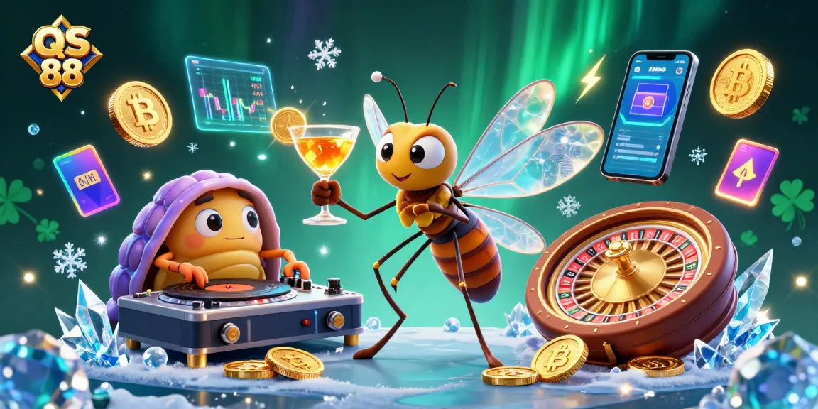 Experience the excitement of QS 88 with a vibrant casino-themed illustration showcasing unique characters.