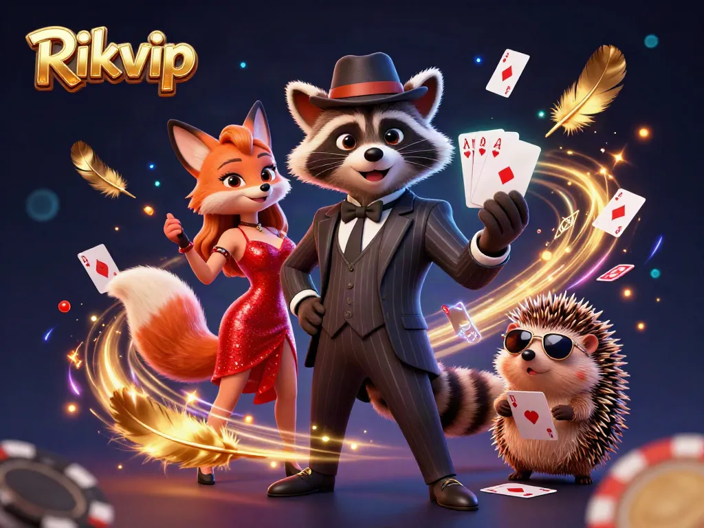 Experience thrilling poker action with Rikvip's animated characters in a vibrant casino setting.