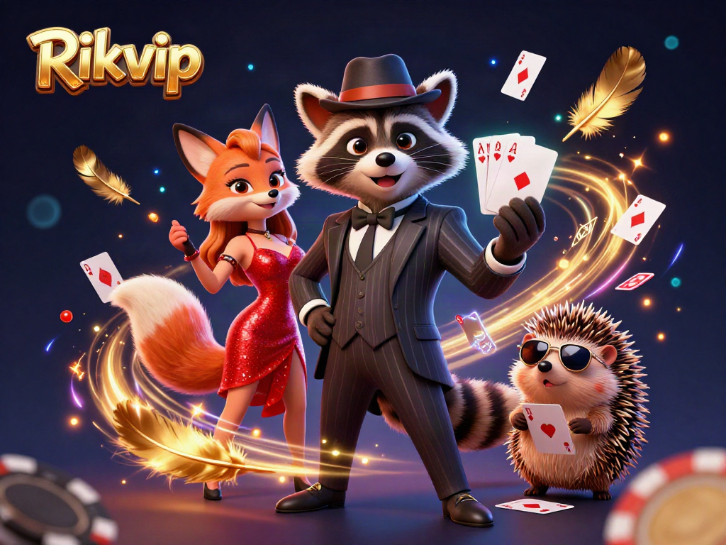 Experience thrilling poker action with Rikvip's animated characters in a vibrant casino setting.