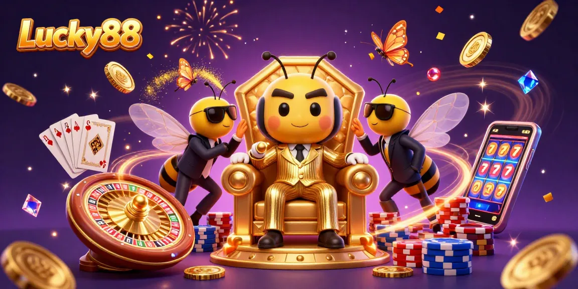 Experience thrilling games at Lucky88 with an exciting 3D casino scene full of gold and action.
