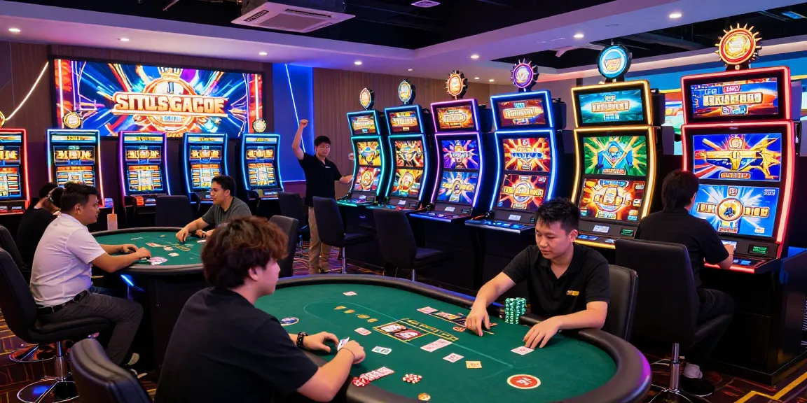 Exciting gaming scene featuring players at situs gacor slot machines in a vibrant casino environment.