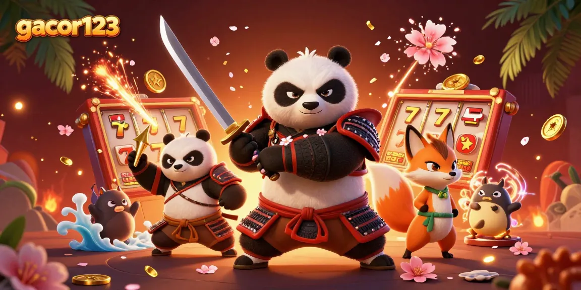 Experience exciting wins on gacor123 with a vibrant 3D casino scene showcasing dynamic characters and slot elements.