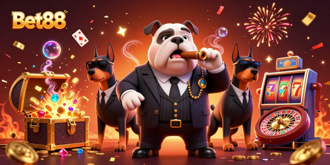 Experience thrilling gaming at Bet88 with a 3D mafia boss bulldog and dynamic casino elements.
