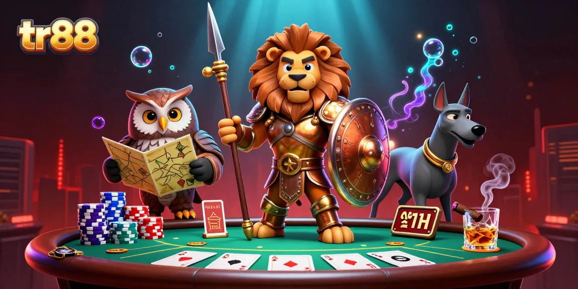 tr88 poker scene with a Spartan lion, owl, and greyhound showcasing gameplay elements in dynamic action