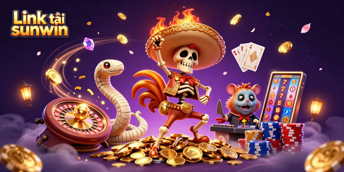 Experience the excitement with Link tải sunwin as a skeleton mariachi rooster celebrates on golden coins.