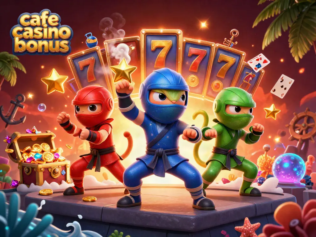 Experience the thrill of cafe casino bonus with ninja chameleons and vibrant casino elements.