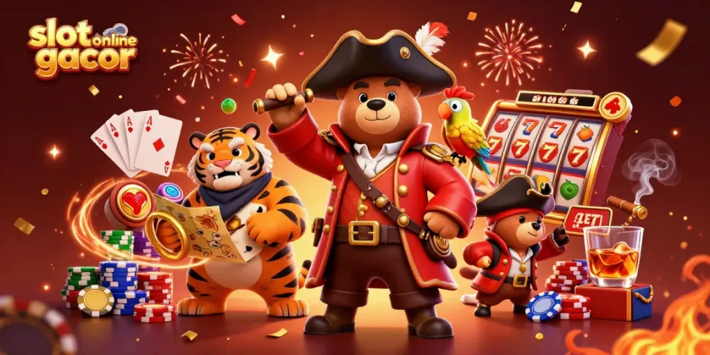 Experience the excitement of slot online gacor with this vibrant 3D illustration featuring dynamic gaming elements.