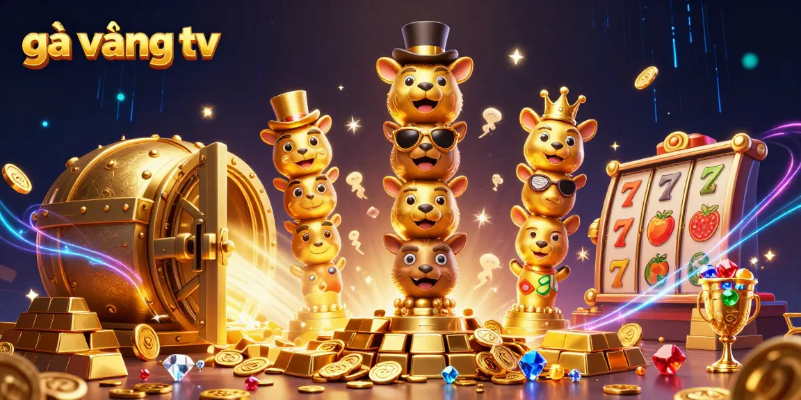Engaging scene of gà vàng tv featuring a dynamic totem pole amidst golden treasures and slot machines.