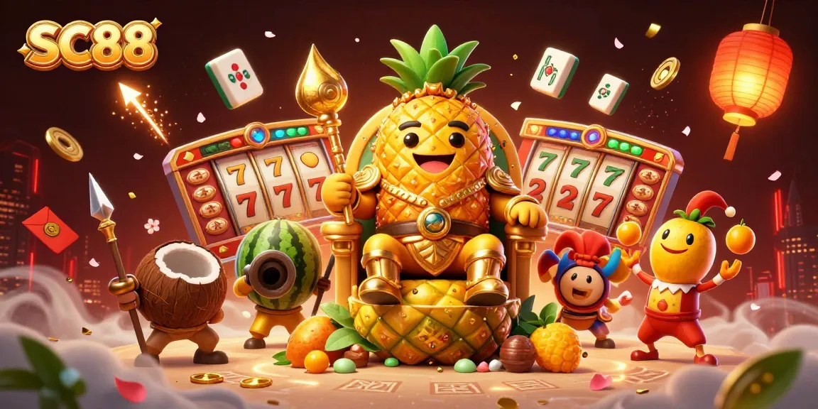 Experience the vibrant SC88 casino action with the golden pineapple king and dynamic game elements.