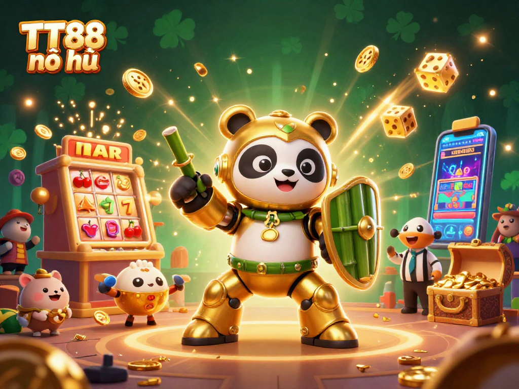 Experience thrilling TT88 nổ hũ action with 3D characters, vibrant casino elements, and jackpot excitement.