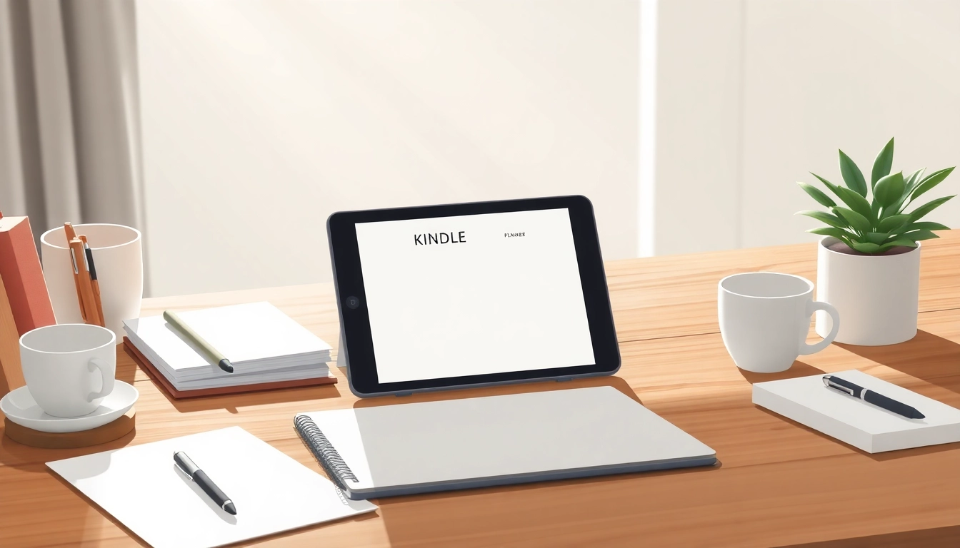 Organized workspace showcasing Planners for Kindle Scribe on a stylish desk with modern accessories.