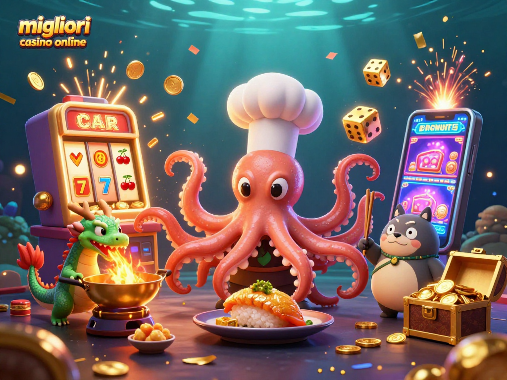 Scopri i migliori casino online con giochi avvincenti, slot e premi d'oro in un'illustrazione vivace.