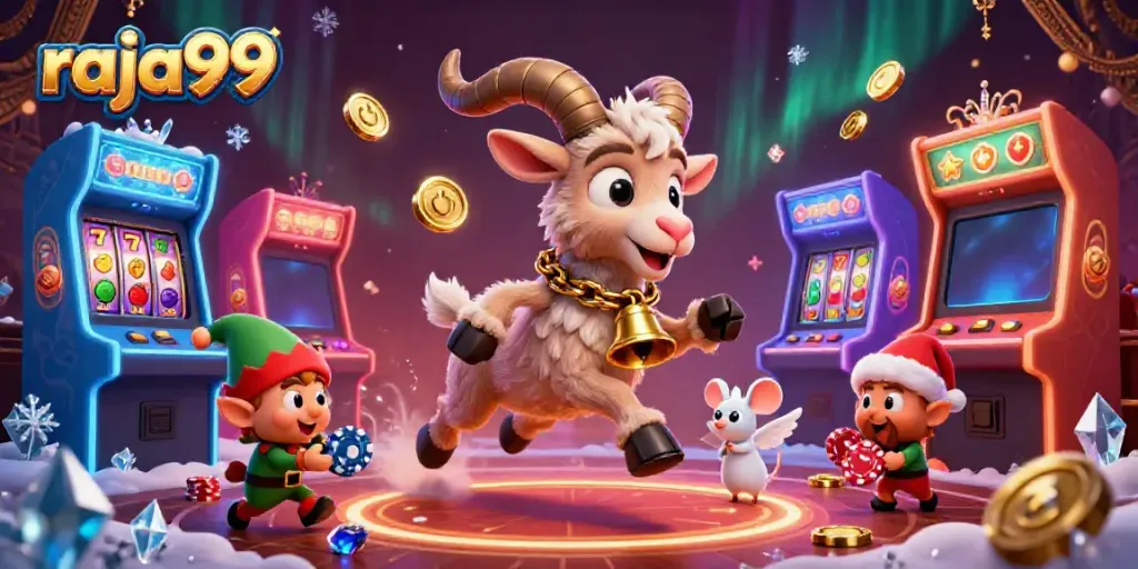 Experience raja99's festive casino gaming scene with Krampus, an angel mouse, and mischievous gremlins.