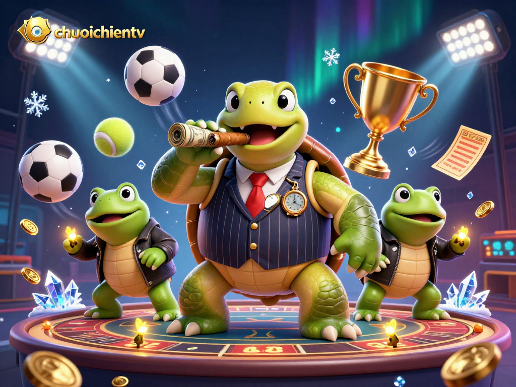 Experience live sports betting excitement with chuoichientv's dynamic cartoon scene.