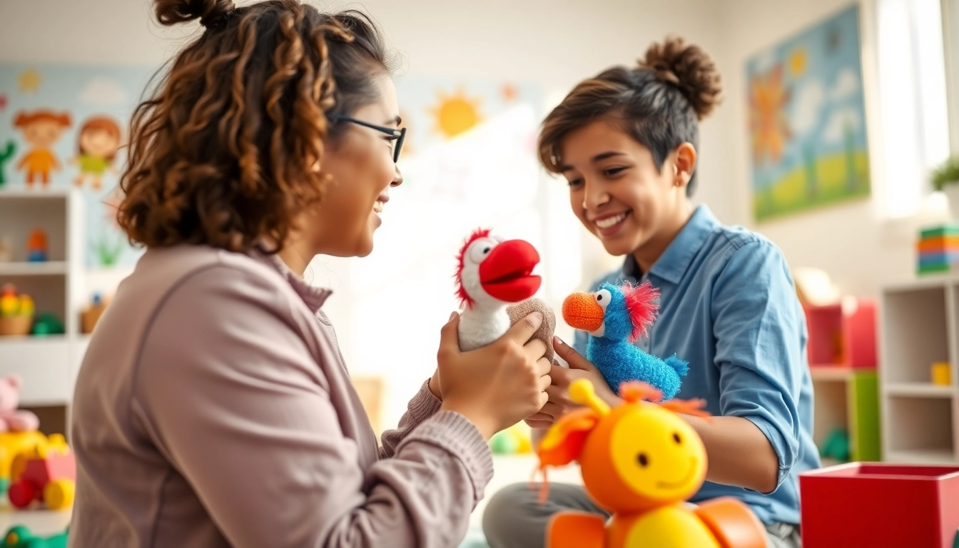 Engaging play therapy session with therapist and child using toys to enhance emotional connection.