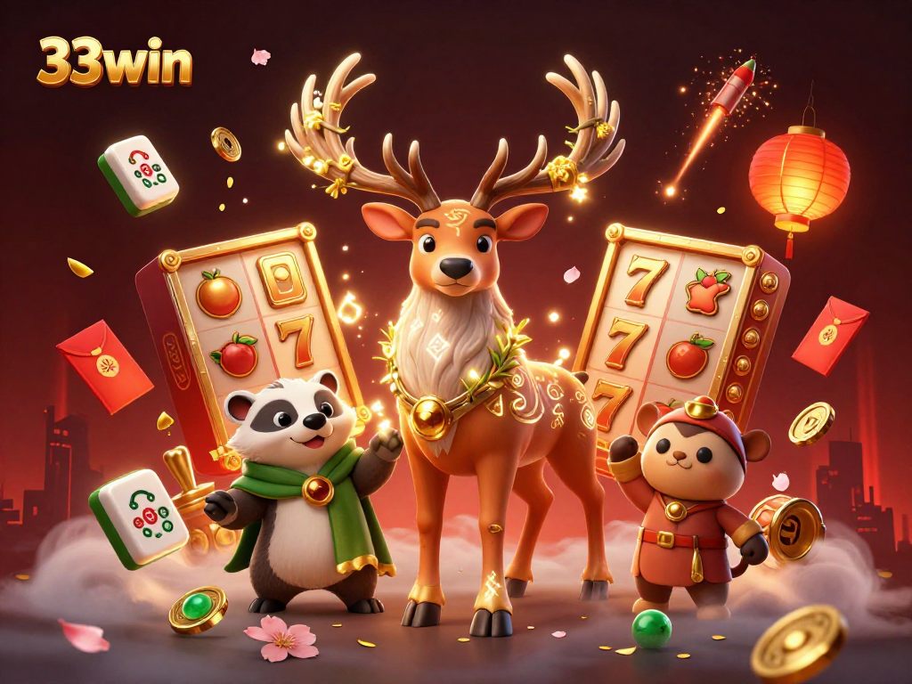 Experience the thrill of 33win with a Celtic druid stag and vibrant casino elements