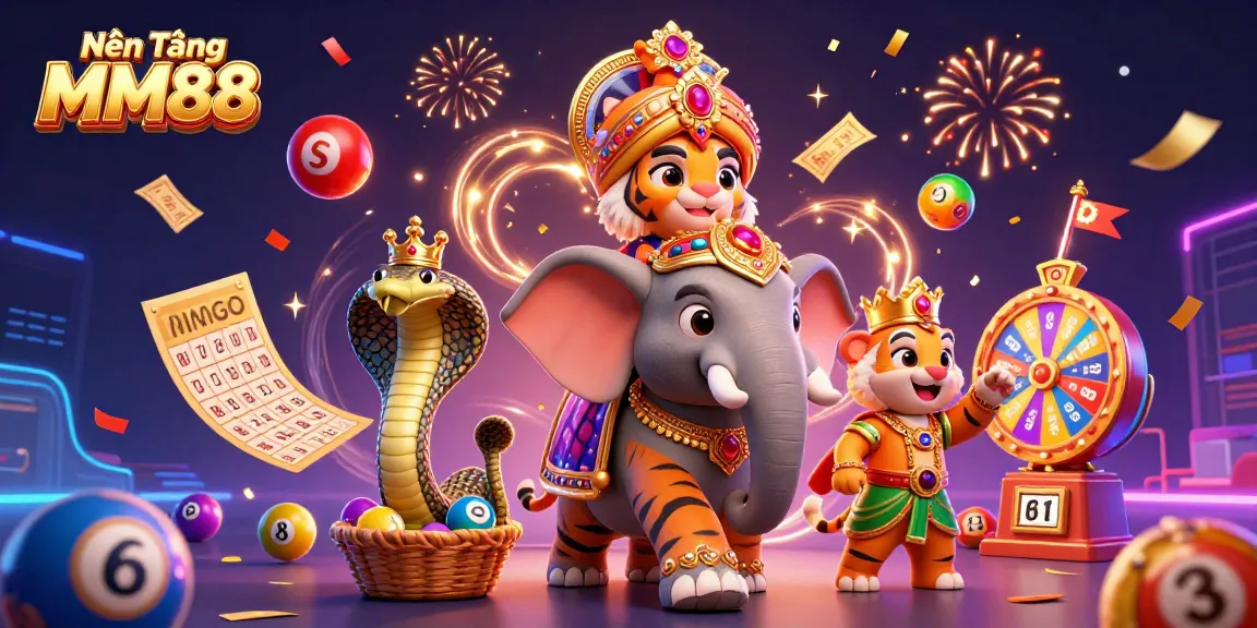 Nền Tảng MM88 offers exciting gameplay with lottery balls and animated effects in a vibrant 3D scene.