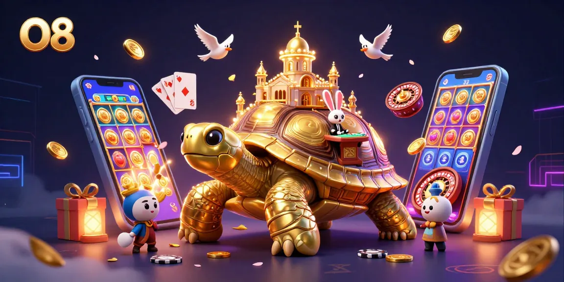 Experience thrilling gameplay with O8 as golden coins rain down in a vibrant casino scene.