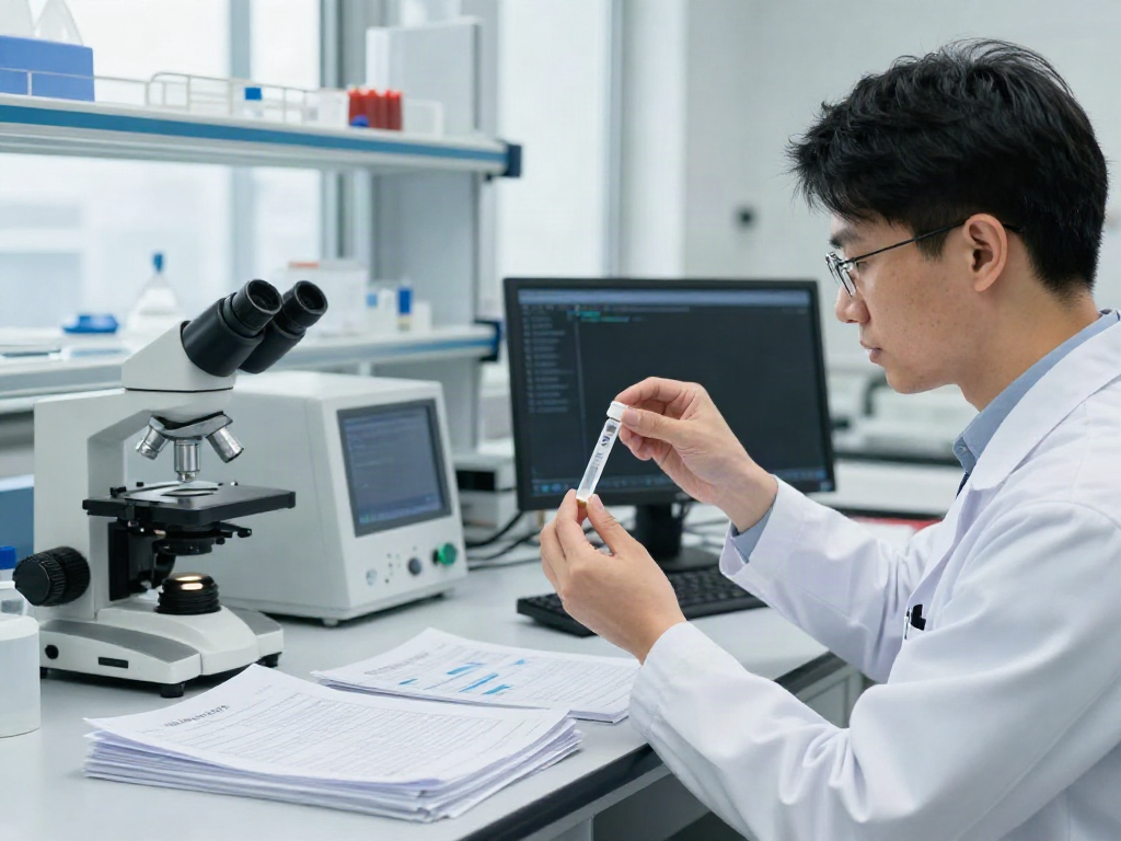 KLOW peptide blend in laboratory research setting highlighting advanced scientific analysis and experimentation.