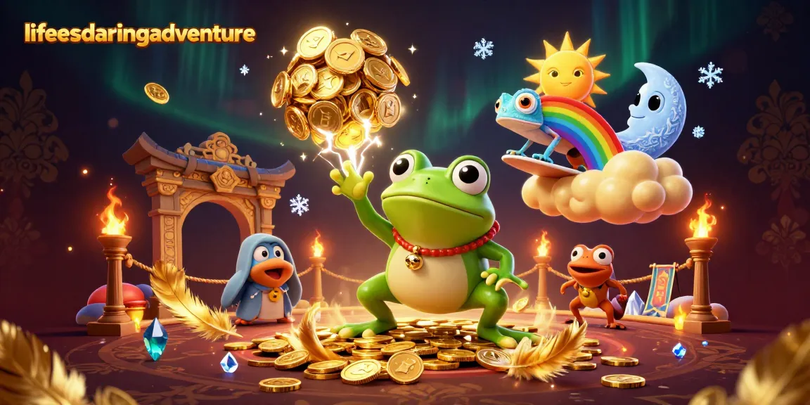 Join the lifesadaringadventure with a lively casino scene showcasing whimsical 3D characters and vibrant gold coins.