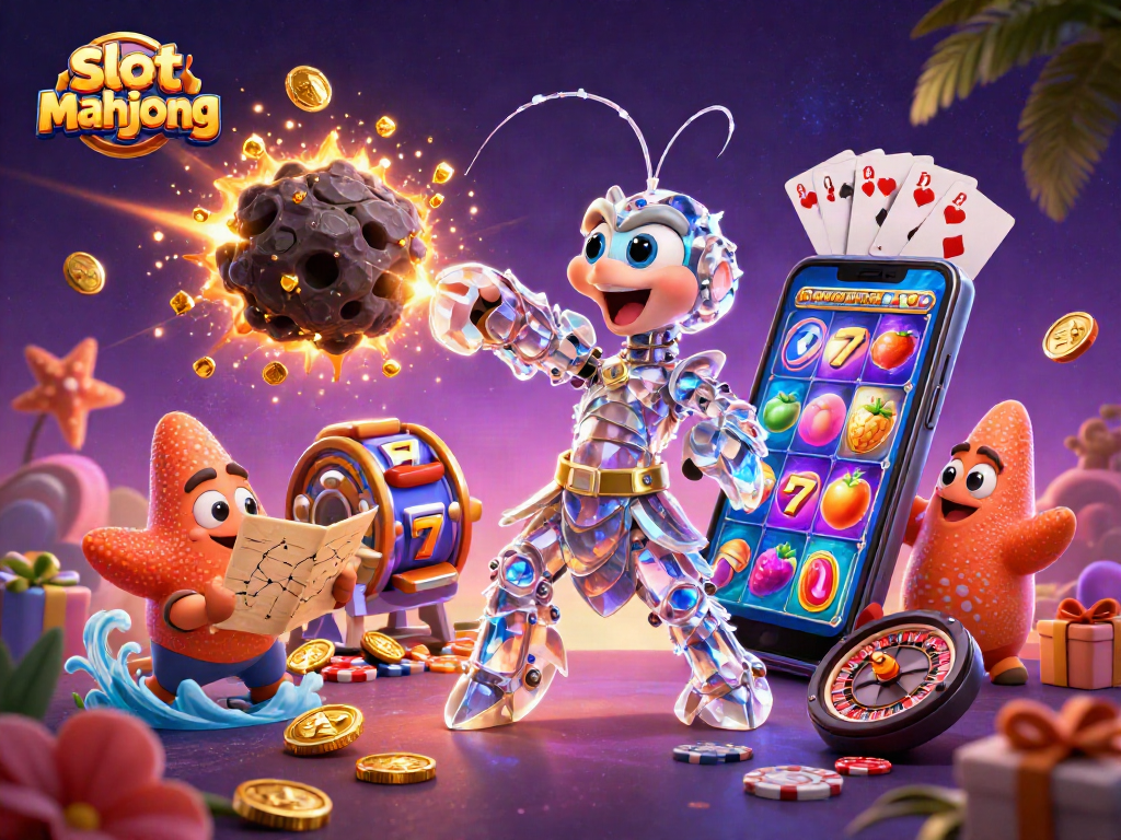 Engage with slot mahjong as vibrant golden coins and game icons explode from an action-packed scene.