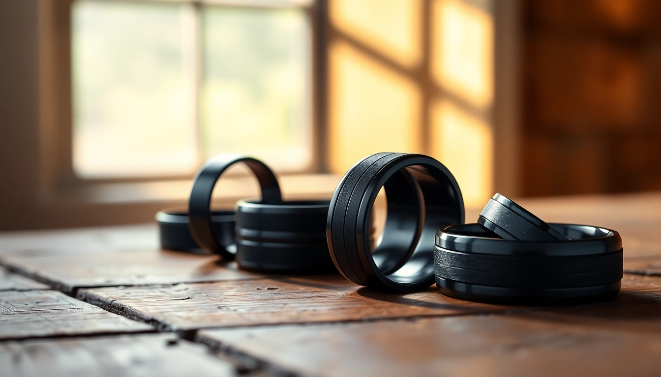 Admire dark mens wedding bands showcasing unique finishes and styles for every taste.