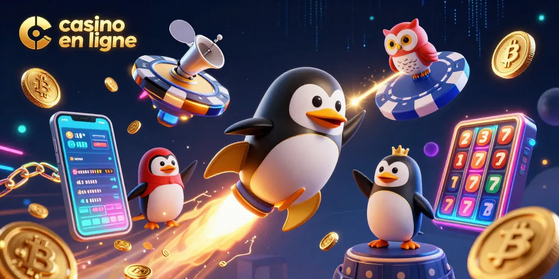 Découvrez une scène de casino en ligne avec un pingouin doré et des éléments de jeu variés.