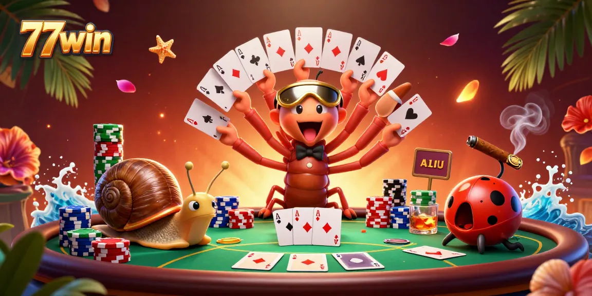 Engage in thrilling gameplay at 77win with a lively scene of characters and casino elements.