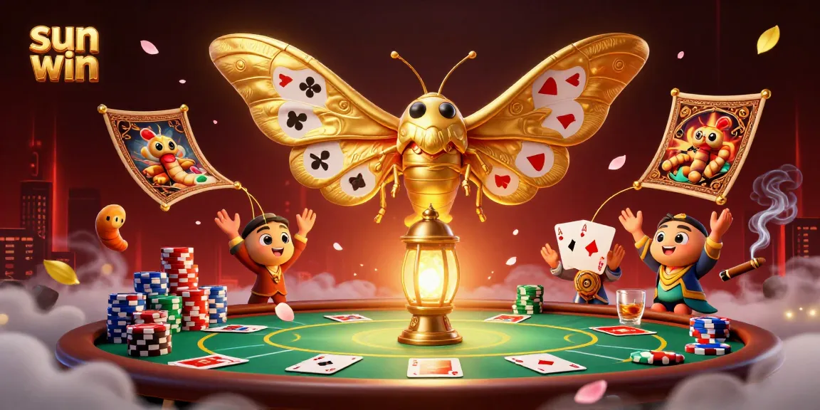 Experience the sun win with vibrant poker action and captivating moth characters in a rich casino scene.