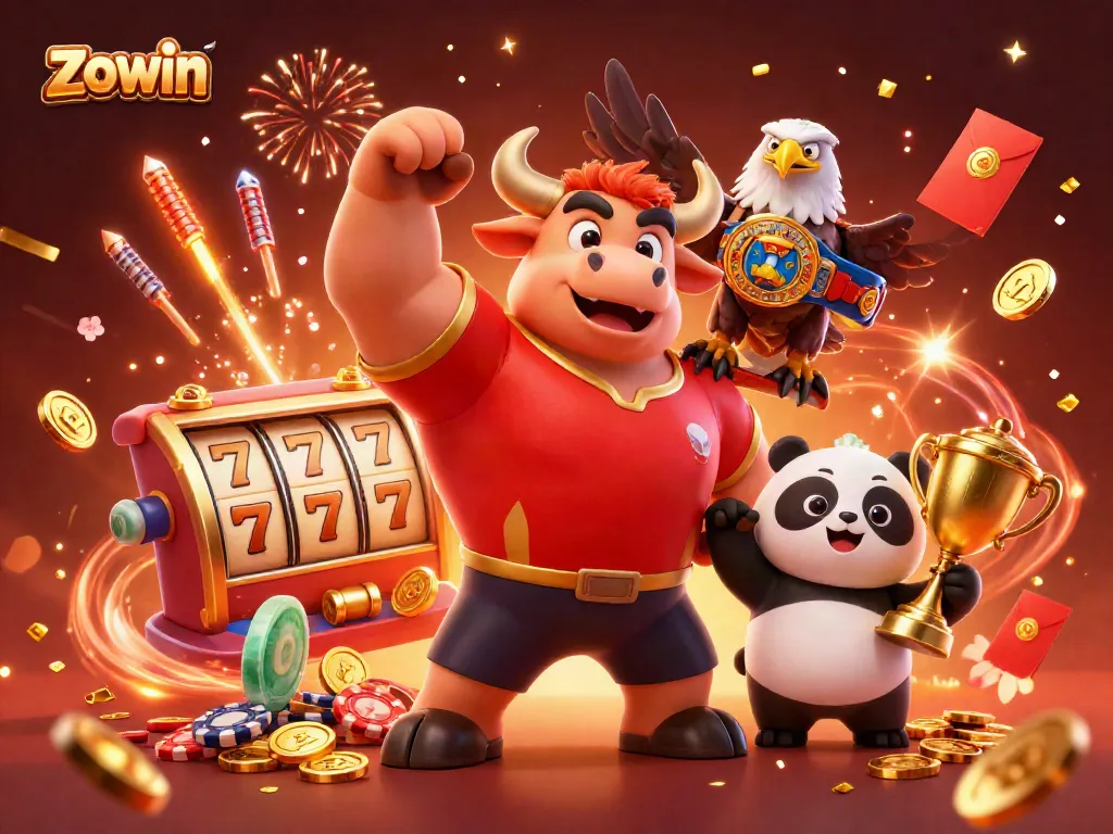Experience thrilling action at Zowin casino with vibrantly illustrated characters celebrating winnings.