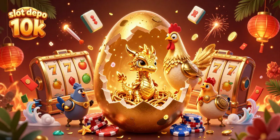 Experience exciting gameplay with slot depo 10k, featuring golden dragon and poker chips.