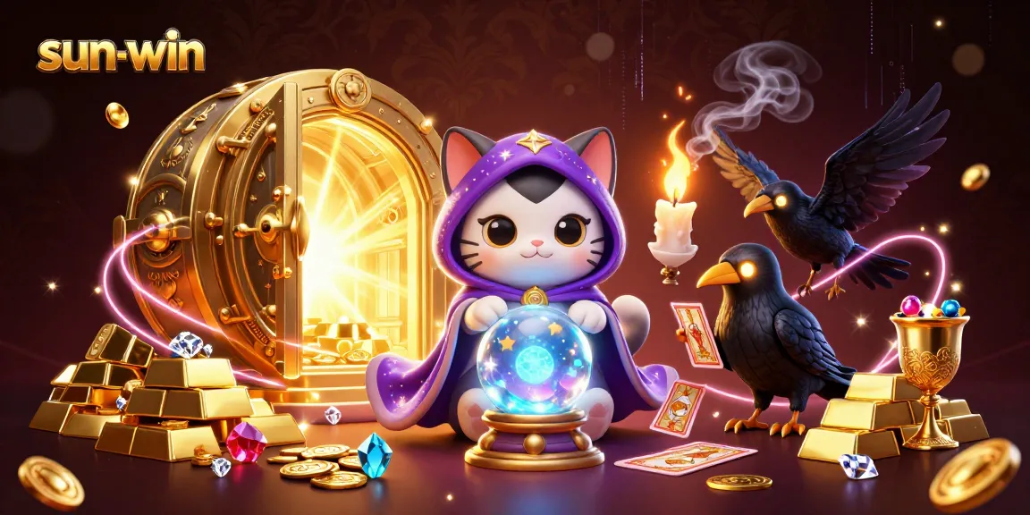Win big with sun-win at this vibrant cartoon casino scene full of treasures.