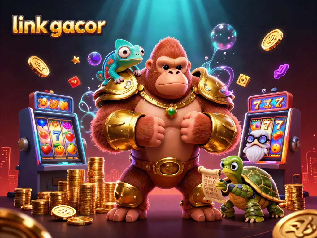 Experience the thrilling action at "link gacor" with vibrant slot machines and dynamic characters in a colorful casino scene.