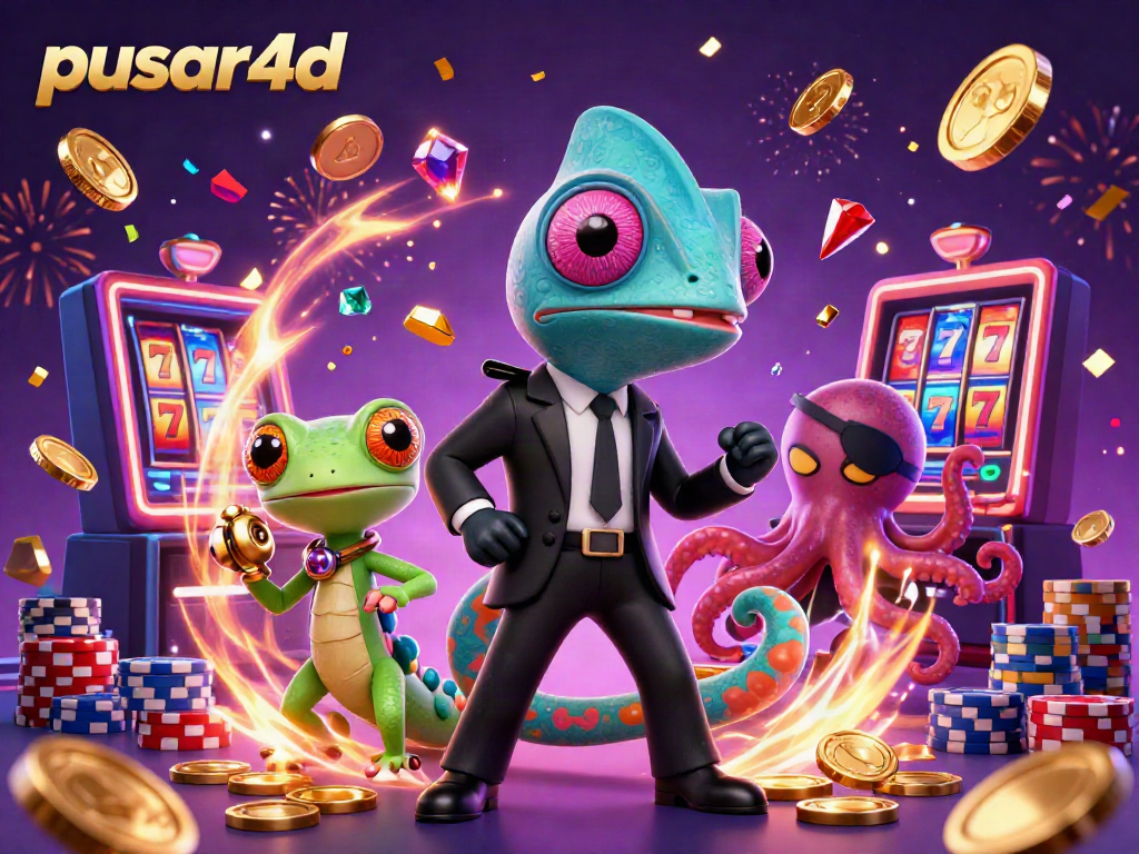 Experience adventurous gameplay at pusar4d with colorful slot reels, a dynamic chameleon, and a tech-savvy gecko.