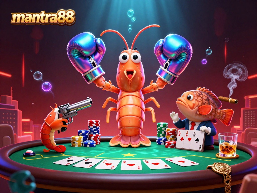 Experience the competitive thrill at mantra88 with vibrant poker scenes featuring colorful chip stacks and dynamic characters.