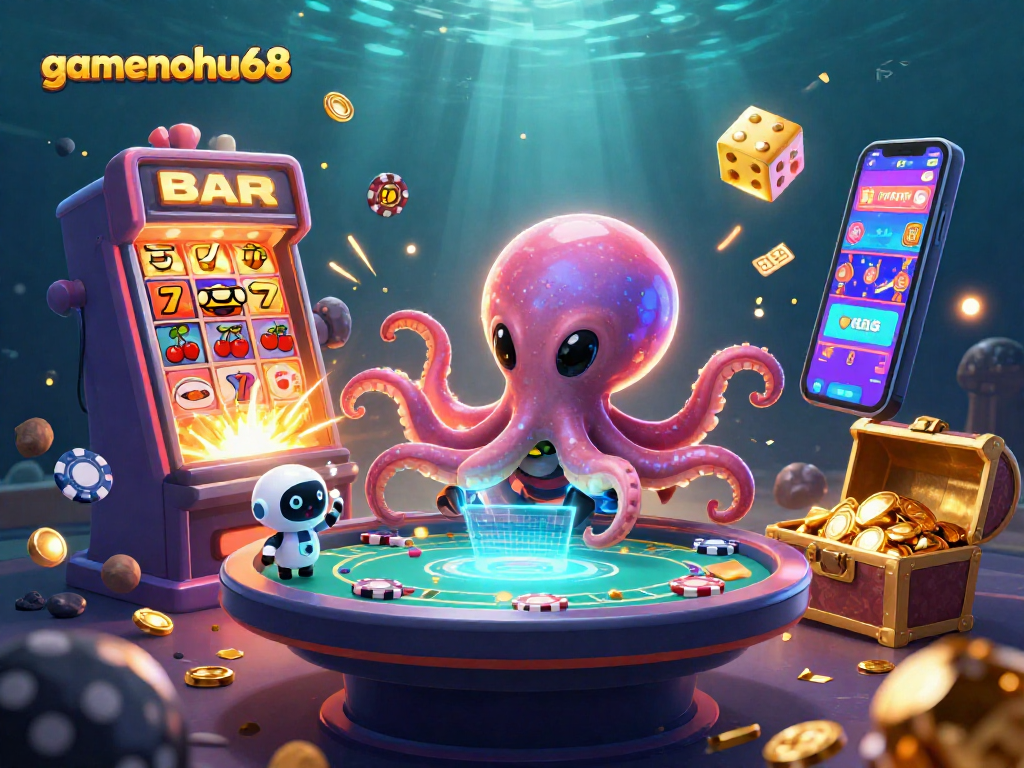 Engage in thrilling gameplay with gamenohu68's vibrant 3D casino scene featuring an alien octopus and rich gaming elements.