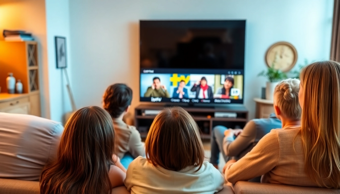 Family enjoying IPTV Sweden in a cozy living room setting.