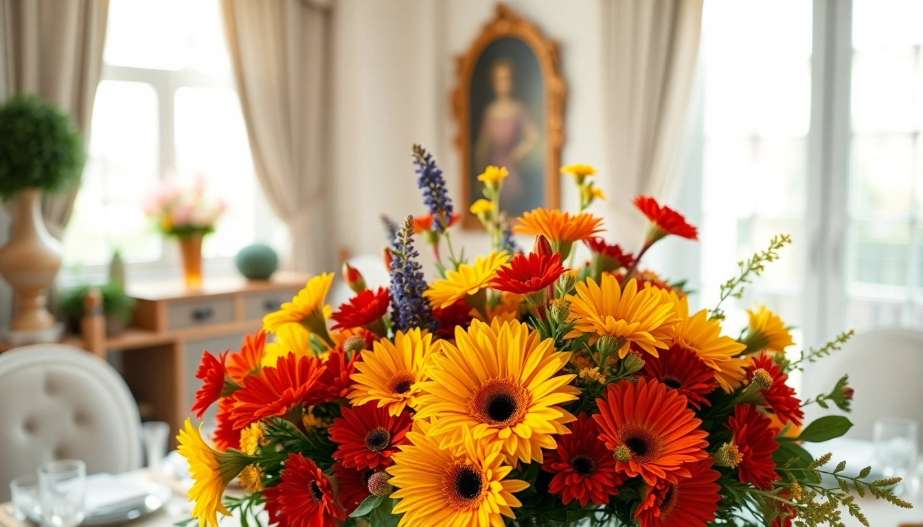 Gestaltung einer Blumenarrangement bluetenbande mit warmen Farben und ansprechender Textur.
