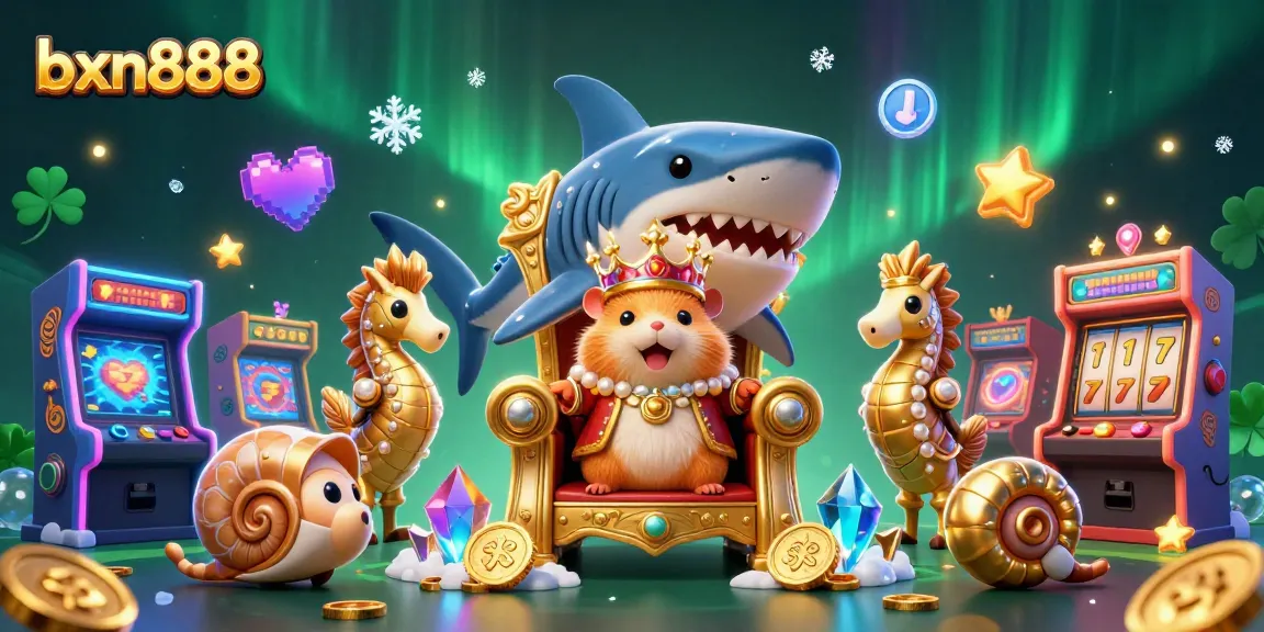 Engage with the exciting world of bxn888 featuring a golden hamster king amidst dynamic casino elements.