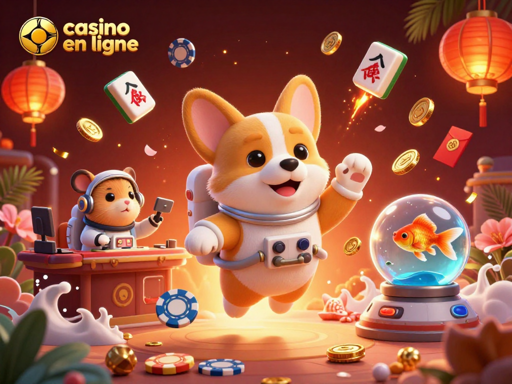 Profitez de l'expérience dynamique d'un casino en ligne avec un corgi astronaute et des pièces d'or flottantes.