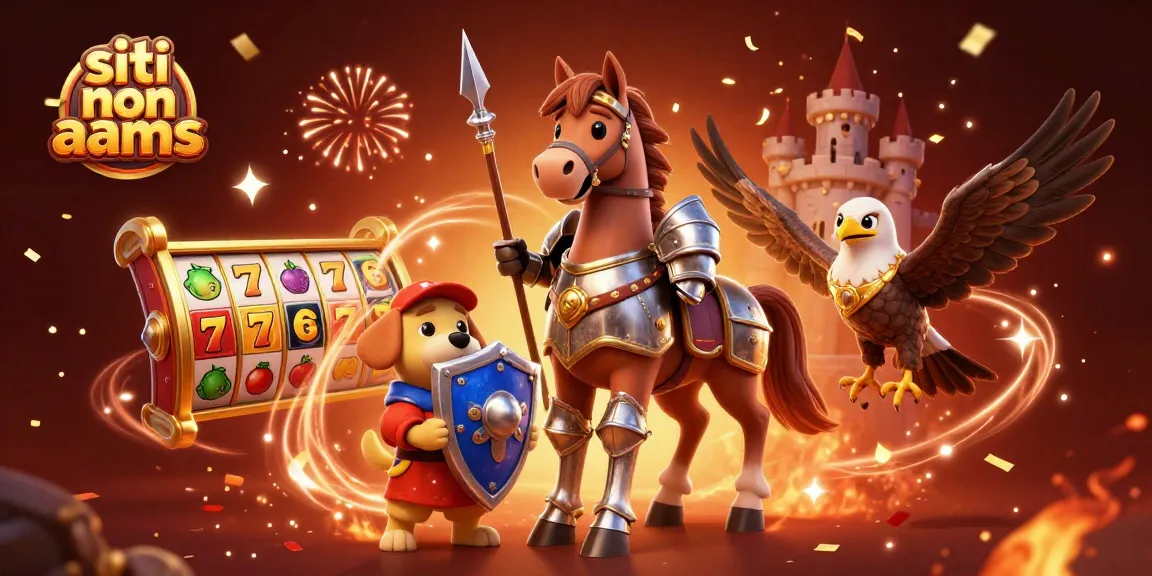 Scommetti nei siti non AAMS per vincere jackpot di slot machine, con un cavaliere medievale e simboli fortunati.