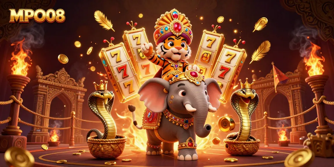 MPO08 illustrates high-stakes slot excitement with elaborate casino elements and characters.