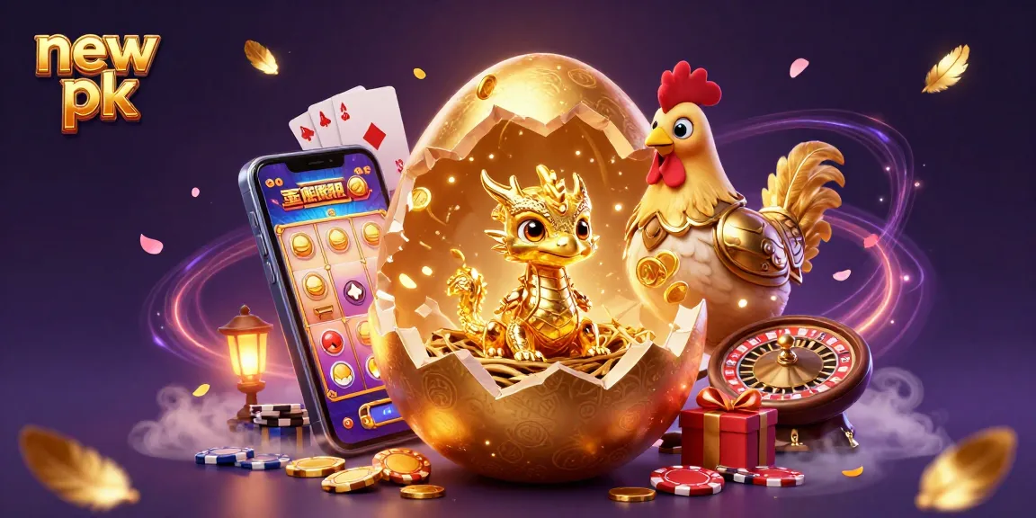 Experience thrilling wins at new pk with vibrant imagery of a golden dragon and casino games.